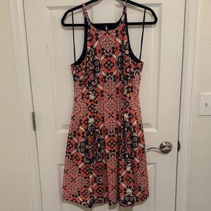 Vince Camuto Coral and Navy Patterned  Dress